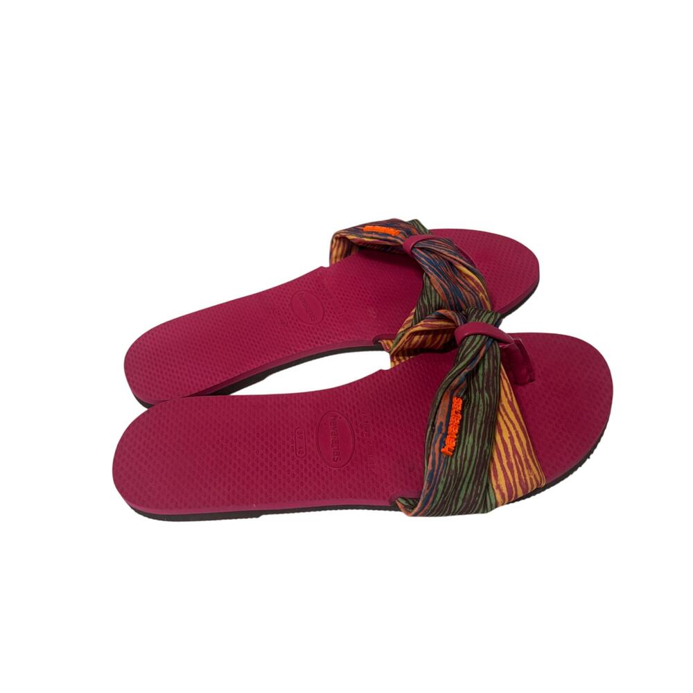 Havaianas Slide Sandals Womens 9/10 Pink Bow Knot Multicolor Strap Flip Flop
